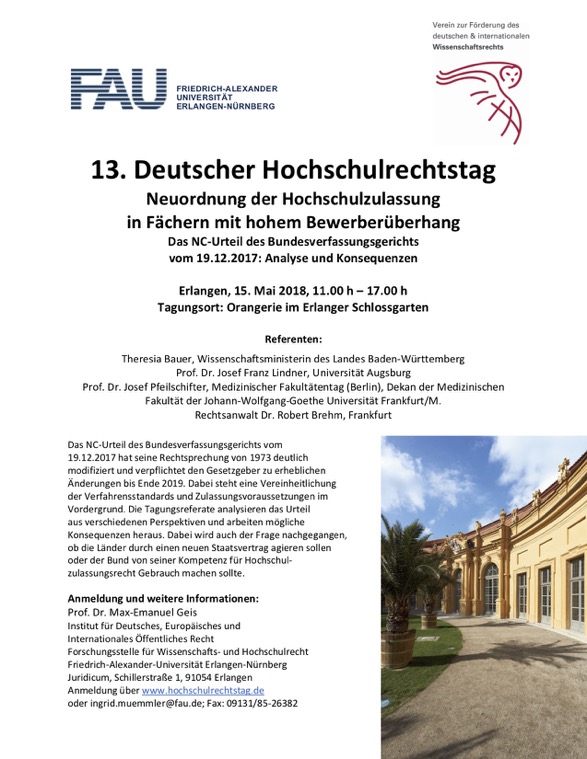Zum Artikel "13. Deutscher Hochschulrechtstag: „Neuordnung der Hochschulzulassung in Fächern mit hohem Bewerberüberhang“"